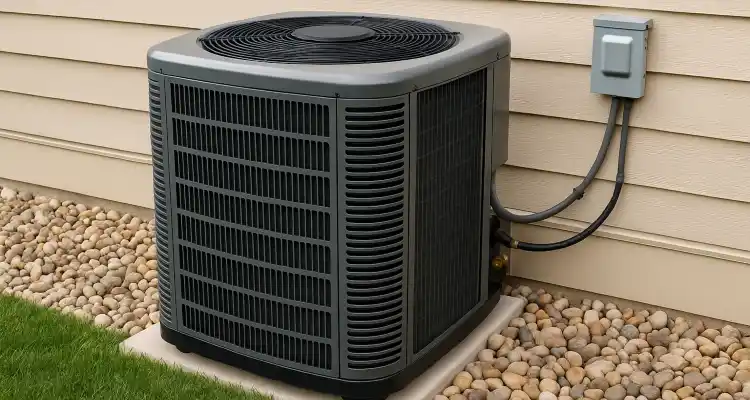 a brand new AC unit outside on a concrete slab from Air Conditioning Repair West Lake in West Lake Hills, TX - Air Conditioner Tune Up
