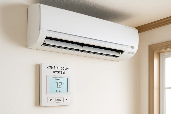 a mini split AC unit mounted on a wall and the thermostat below it from Air Conditioning Repair West Lake in West Lake Hills, TX - Air Conditioner Tune Up