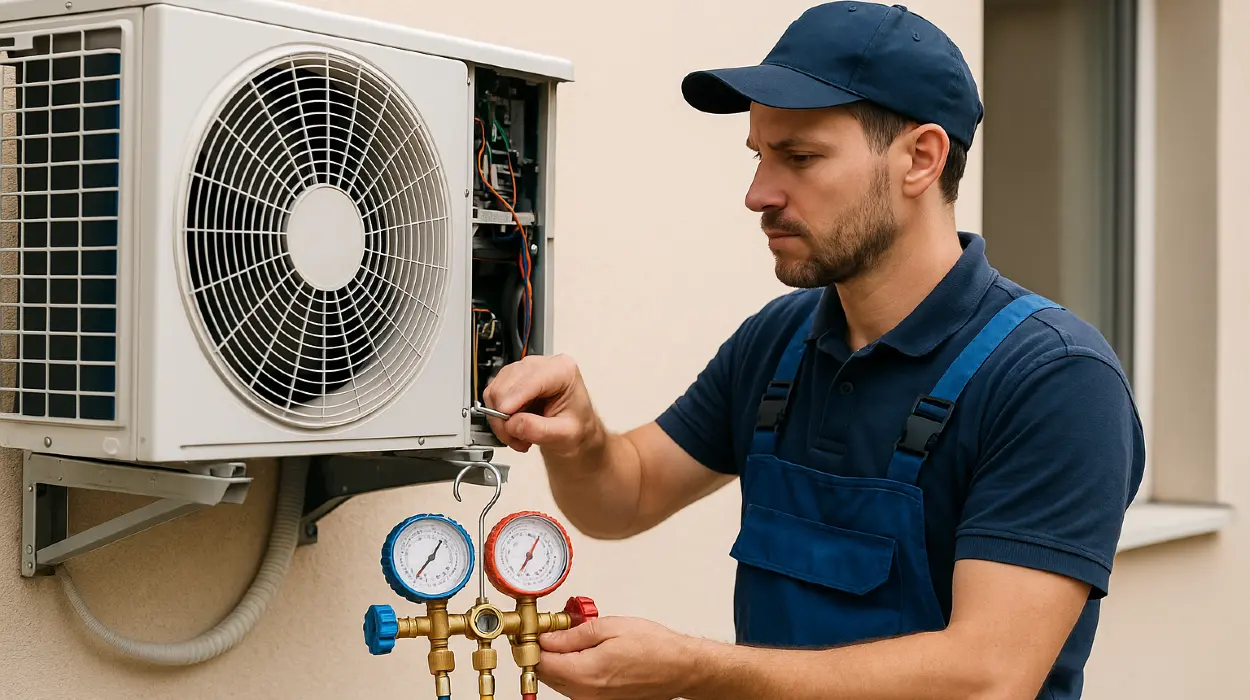 a male air conditioning technician checking an ac unit from Air Conditioning Repair West Lake in West Lake Hills, TX Air Conditioning Technician near me