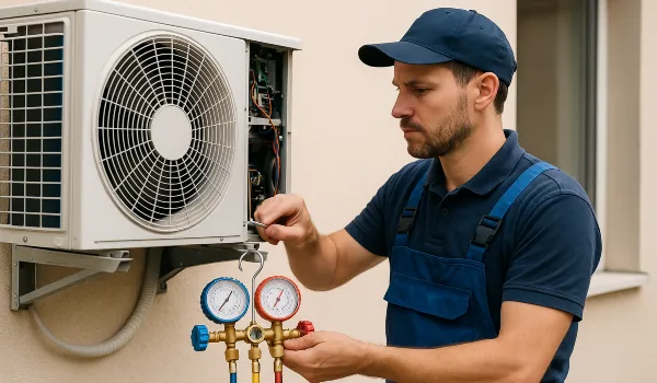 a male air conditioning technician checking an ac unit from Air Conditioning Repair West Lake in West Lake Hills, TX Air Conditioning Technician near me