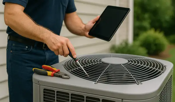 a male air conditioning technician testing an outside ac unit from Air Conditioning Repair West Lake in Austin, TX - Austin TX