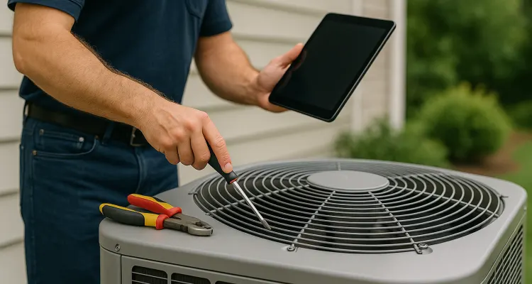 a male air conditioning technician testing an outside ac unit from Air Conditioning Repair West Lake in Austin, TX - Austin TX