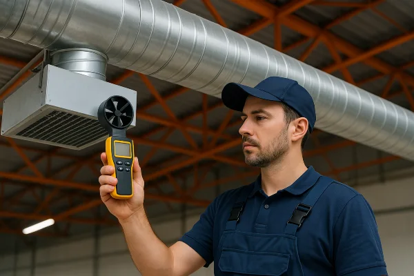an air conditioning technician holding a wireless temperature meter to check a vent temperature from Air Conditioning Repair West Lake in West Lake Hills, TX - Commercial Air Conditioning Repair