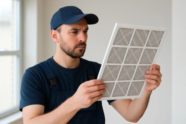 an air conditioning technician holding and checking an ac filter from Air Conditioning Repair West Lake in West Lake Hills, TX - Commercial Air Conditioning Repair
