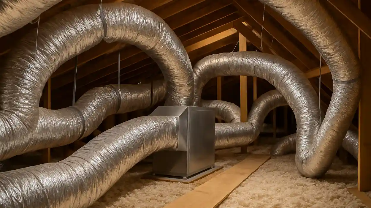 traditional air conditioning ducts installed in the attic of a house from Air Conditioning Repair West Lake in West Lake Hills, TX - Duct Cleaning Services