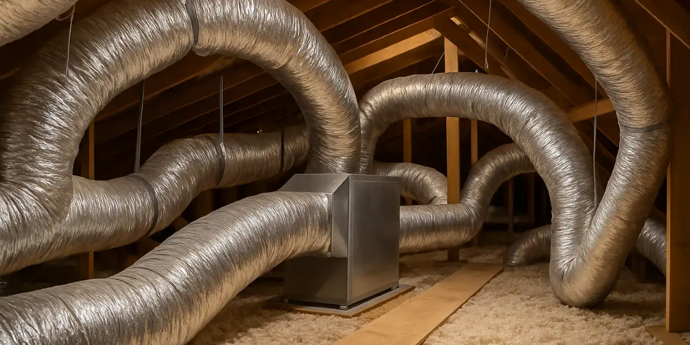 traditional air conditioning ducts installed in the attic of a house from Air Conditioning Repair West Lake in West Lake Hills, TX - Duct Cleaning Services