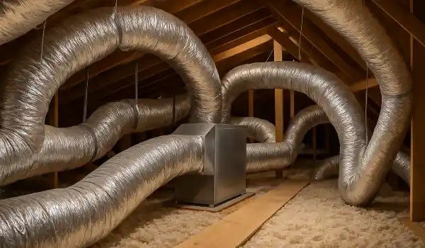 traditional air conditioning ducts installed in the attic of a house from Air Conditioning Repair West Lake in West Lake Hills, TX - Duct Cleaning Services