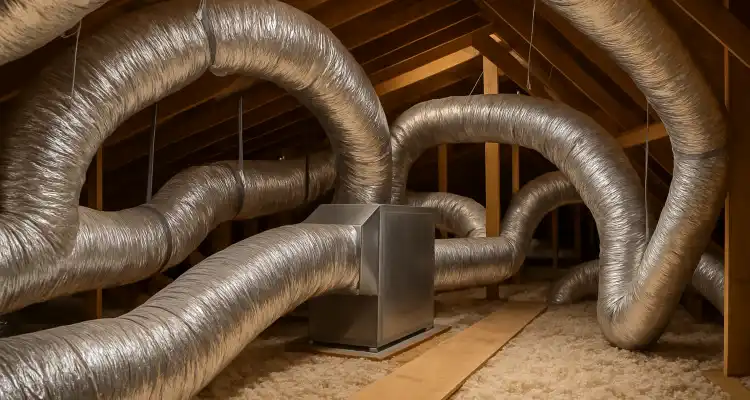 traditional air conditioning ducts installed in the attic of a house from Air Conditioning Repair West Lake in West Lake Hills, TX - Duct Cleaning Services
