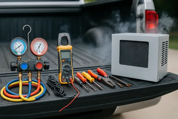 AC tools on the tailgate of a truck from Air Conditioning Repair West Lake in West Lake Hills, TX - Duct Cleaning Services