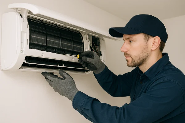 an air conditioning technician fixing a mini split AC unit from Air Conditioning Repair West Lake in West Lake Hills, TX - Duct Cleaning Services