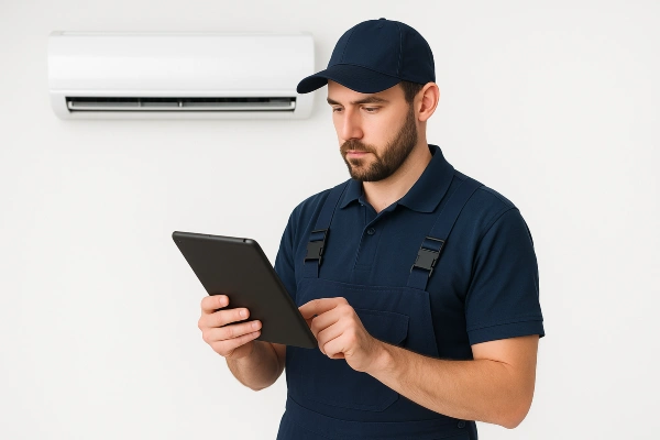 an air conditioning technician with an ipad filling out a report from Air Conditioning Repair West Lake in West Lake Hills, TX - Emergency Ac Repair