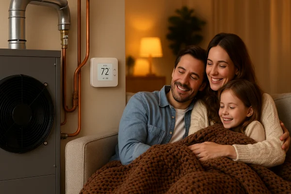 a family cuddling on the couch next to the house furnace from Air Conditioning Repair West Lake in West Lake Hills, TX - HVAC Replacement