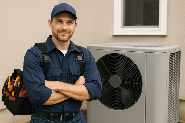 a male hvac technician with a tool bag smiling at the camera from Air Conditioning Repair West Lake in Lakeway, TX - Lakeway TX