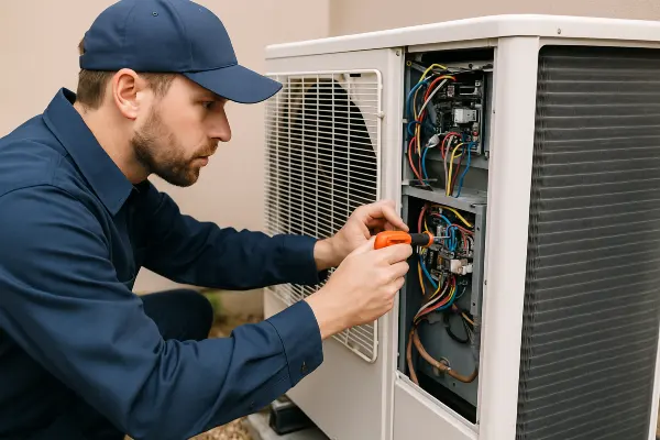 an air conditioning technician using a scredriver to check the wires of an ac unite from Air Conditioning Repair West Lake in West Lake Hills, TX - Residential Air Conditioning Repair