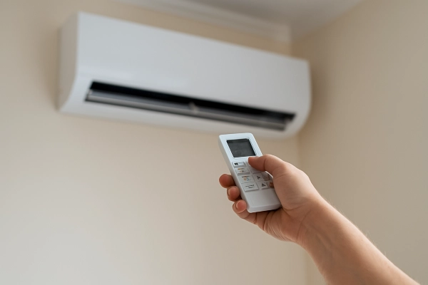 the hand of a person using an AC control remote to adjust the temperature from Air Conditioning Repair West Lake in West Lake Hills, TX - Residential Air Conditioning Repair